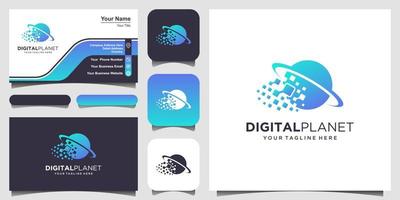 Designvorlage für das Logo der digitalen Welt. Pixel kombiniert mit globalem Technologieelement. vektor