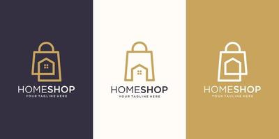 hem butik logotyp design mall, väska kombinerat med hus. vektor