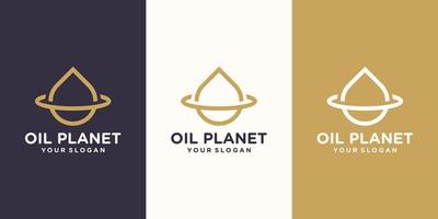 vattendroppelogotyp kombinerad med en planetring. olja olivplanet. uppsättning av logotyp och visitkort design vektor