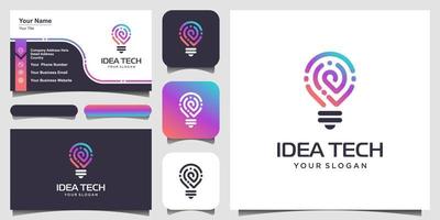 Smart Bulb Tech-Logo-Symbol und Visitenkarten-Design. Birne Logo-Design bunt. idee kreatives glühbirnenlogo. Glühbirne digitale Logo-Technologie-Idee vektor
