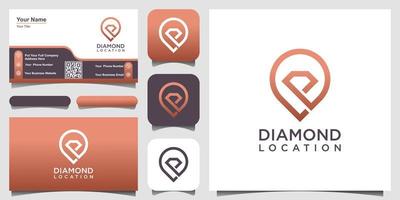 kreatives Diamant- und Pin-Konzept. brillante logo-design-vorlage mit strichzeichnungsstil. Schmuck-Location-Logo und Visitenkarten-Design vektor