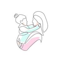 Vektorgrafik einer Mutter, die ihre kleine Tochter in ihren Armen hält, gezeichnet im Stil der Linienkunst vektor