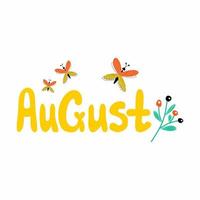 hallo august süße sommerillustration mit wildblumen und libellen vektor