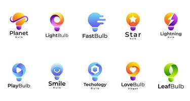 Set Glühbirnen-Logo, buntes Logo mit Farbverlauf vektor