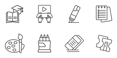 ikonen für schulmaterial eingestellt. Schulbedarf-Packsymbol-Vektorelemente für Infografik-Web vektor