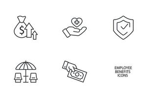 Symbole für Leistungen an Arbeitnehmer festgelegt. Leistungen an Arbeitnehmer packen Symbolvektorelemente für das Infografik-Web vektor