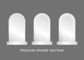 einfacher Podestständer 3D-Vektor mit weißer Form. Hintergrund oder Rahmen sind unterschiedliche Schritte auf grauem Hintergrund. Das Podium kann Text oder Produkt auf das Podium stellen. vektor