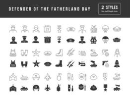 uppsättning enkla ikoner för försvarare av fosterlandets dag vektor