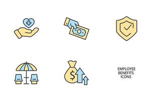 Symbole für Leistungen an Arbeitnehmer festgelegt. Leistungen an Arbeitnehmer packen Symbolvektorelemente für das Infografik-Web vektor