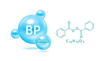 Benzoylperoxidblau und Struktur. Der Vitaminkomplex hilft, verstopfte Akne aufzulösen und Entzündungen der Akne zu reduzieren. medizinisches Konzept. Schönheitsbehandlung Ernährung Hautpflege Design. 3D-Vektor eps10. vektor