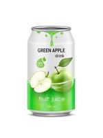 grön äppeljuice läsk i aluminiumburk och design av äppelfrukt grön förpackning mock up. isolerad på en vit bakgrund. realistisk vektor eps10 illustration.