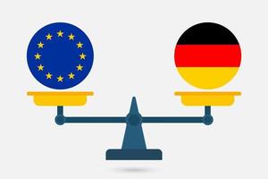 vågar som balanserar eu och tyska flaggan. vektor illustration.