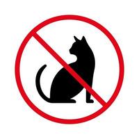 schwarze Katze Silhouette Symbol verbieten. Verbotenes Piktogramm für die Sitzregel für Kätzchen. Pussycat rotes Stoppkreissymbol. keine erlaubte Haustier-Kätzchen-Schild-Profilansicht. verbotenes Säugetier. isolierte Vektorillustration. vektor