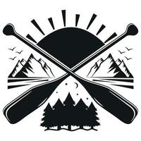 emblem, etikett logotyp på temat turism, rekreation och fiske utomhus, vektorillustration panorama vektor