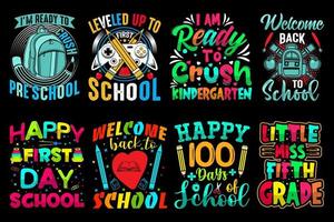 tillbaka till skolan t-shirt designpaket, första dagen, hundra dagar i skolan, typografi t-shirts, barn tshirt, vektor