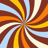 quadratischer Retro-Hintergrund mit Sonnendurchbruch in einer Spirale oder einem gewirbelten, radial gestreiften Design. blaue, gelbe, braune und beige Farben. trendige vektorillustration im stil der 70er, 80er jahre vektor