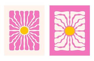 abstrakt blommig set affischer med olika blossom groovy blommor. naiv minimal konstdekor. trendiga handritade vektorillustration vektor