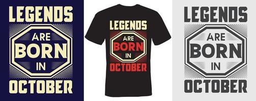 legender är födda i oktober t-shirtdesign för oktober vektor