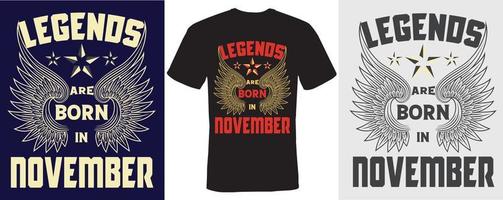 legends är födda i november t-shirtdesign för november vektor