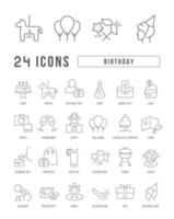 uppsättning linjära ikoner för födelsedag vektor