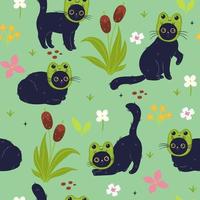 seamless mönster med söta katter i grod hattar. vektorgrafik. vektor