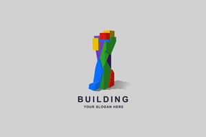 Bau 3D-Gebäude oder Turm-Logo-Design-Vorlage vektor