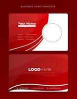 ID-kort eller visitkortsmall i viftande röd bakgrund för anställds identitetsdesign vektor