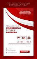 Banner-Template-Design mit schwenkendem Rot auf weißem Hintergrund und indonesischem Text bedeutet, dass es ein glücklicher Tag der Unabhängigkeit Indonesiens ist vektor