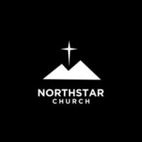 nordstjärna kyrka med berg och kors stjärna logotyp vektor