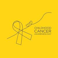 Internationaler Kinderkrebstag gelbes Bandbanner mit durchgehender Linie vektor