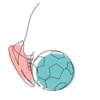 kontinuerlig linje illustration sparkar fotboll bollen vektor