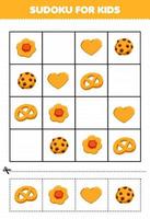 Lernspiel für Kinder Sudoku für Kinder mit Cartoon-Food-Snack-Keks-Bildern vektor