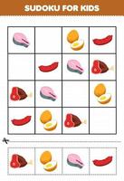 Lernspiel für Kinder Sudoku für Kinder mit Cartoon-Essen Lachs Ei Wurst Rindfleisch Bilder vektor