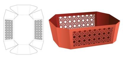 achteckiges tablett mit gestanzter schablone mit schabloniertem muster und 3d-modell vektor