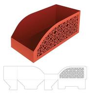 Tablett mit gebogenem Rand mit gestanzter Schablone mit schabloniertem Muster und 3D-Modell vektor