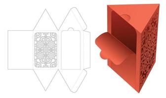 Dreieckige Verpackung mit Reißverschluss mit gestanzter Schablone mit Schablonenmuster und 3D-Modell vektor
