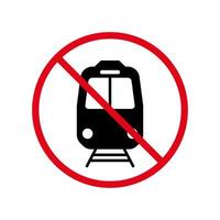 inget tåg svart siluett förbudsikon. järnvägstransport förbjudet piktogram. järnväg röd stopp cirkel symbol. järnvägsstation begränsad skylt. larmtåg förbjudet. isolerade vektor illustration.