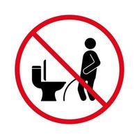 förbjuden man missar toaletten. förbjuda män pissande svart siluettikon. förbjud miss urinerande hane i wc-piktogram. garderob röd stopp cirkel symbol. ingen tillåten kissande pojke tecken. isolerade vektor illustration.