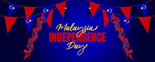malaysia självständighetsdag med flaggviftande 3d bakgrundsdesign vektor