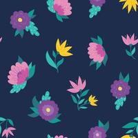 abstrakte Blumen und Blätter nahtlose Muster auf blauem Hintergrund. gut für Geschenkpapier, Textildrucke, Scrapbooking, Schreibwaren, Tapeten usw. eps 10 vektor