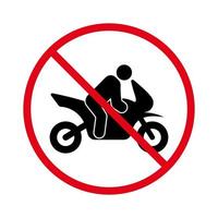 Motorradtransportverbot schwarze Silhouette Symbol. Verbotenes Motorradfahrer-Piktogramm. Motorrad rotes Stoppkreissymbol. kein erlaubtes Motorrad fahren. Moto-Verkehrsschild verbieten. isolierte Vektorillustration. vektor