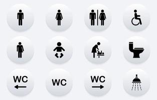 Set von WC-Silhouetten-Symbol. WC-Schild an der Tür für die öffentliche Toilette. Zeichen des Waschraums für Männer, Frauen und Kinder. Symbol für Mutter- und Babyzimmer. Symbole Toilette. Vektor-Illustration. vektor