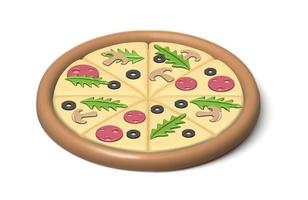 3d realistisk ikon. pizza med ruccola och svamp och salame. isolerad på vit bakgrund. vektor
