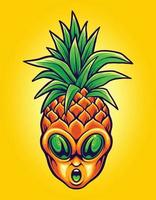 Ananas-Frucht-Alien-Kopf-Cartoon-Vektorillustrationen für Ihr Arbeitslogo, Maskottchen-Waren-T-Shirt, Aufkleber- und Etikettendesigns, Poster, Grußkarten, die Unternehmen oder Marken bewerben. vektor