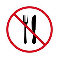 Verbot Restaurantbesteck zum Abendessen schwarze Silhouette Symbol. verbieten Sie das Piktogramm für Essmesser und Gabelbesteck. Gabel- und Messerstoppsymbol verbieten. Geschirrschild nicht zulassen. isolierte Vektorillustration. vektor