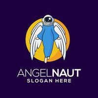 Engel und Astronauten-Logo-Design-Vorlage mit Cartoon-Stil vektor