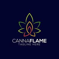 designvorlage für cannabis- und flammenlogo mit linienkunststil vektor