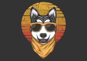 Husky Sonnenuntergang Retro-Illustration