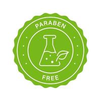 Stempel frei von Paraben-Chemikalien. kostenloses kunststoff-öko-kosmetik-grünes etikett. Nicht-Paraben-Aufkleber. kein Konservierungsmittel, Sicherheitszeichen für Naturprodukte. Qualitätssiegel für Lebensmittel. isolierte Vektorillustration. vektor