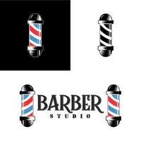 Barbershop logotyp, affisch eller banner designkoncept med frisörstolpe. vektor illustration